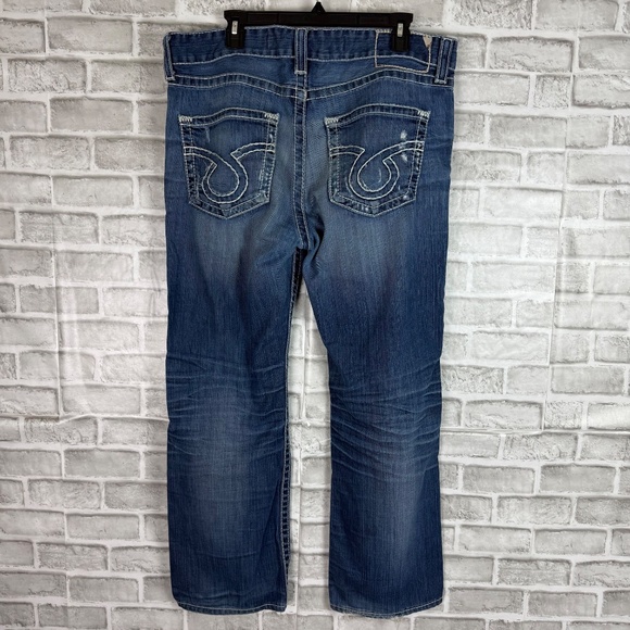 Big Star Union Straight Leg Thick Stitch Distressed Designer Jeans Mens 36 x 30 - Picture 4 of 12